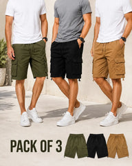 Pack of 3 Six-Pocket Cargo shorts | Overrun Factory Stock | Cotton Twill