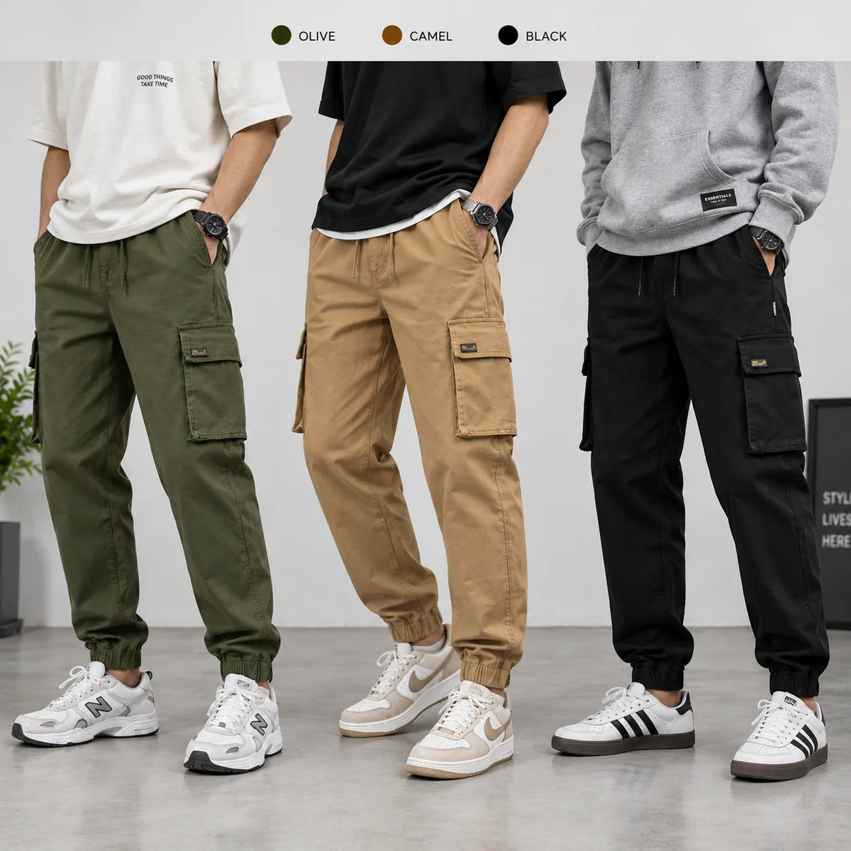 Six-Pocket Cargo Joggers | Overrun Factory Stock | Cotton Twill Stuff