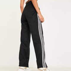 Black Straight/Loose Bottom Side stripe with ankle zip trouser for women