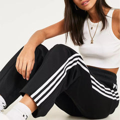 Black Straight/Loose Bottom Side stripe with ankle zip trouser for women