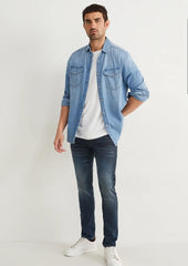 Men's Skinny Fit Vintage Blue Black Jeans