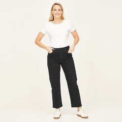 Amnda Slim Straight Stretchable Short Length Black Curvy Jeans